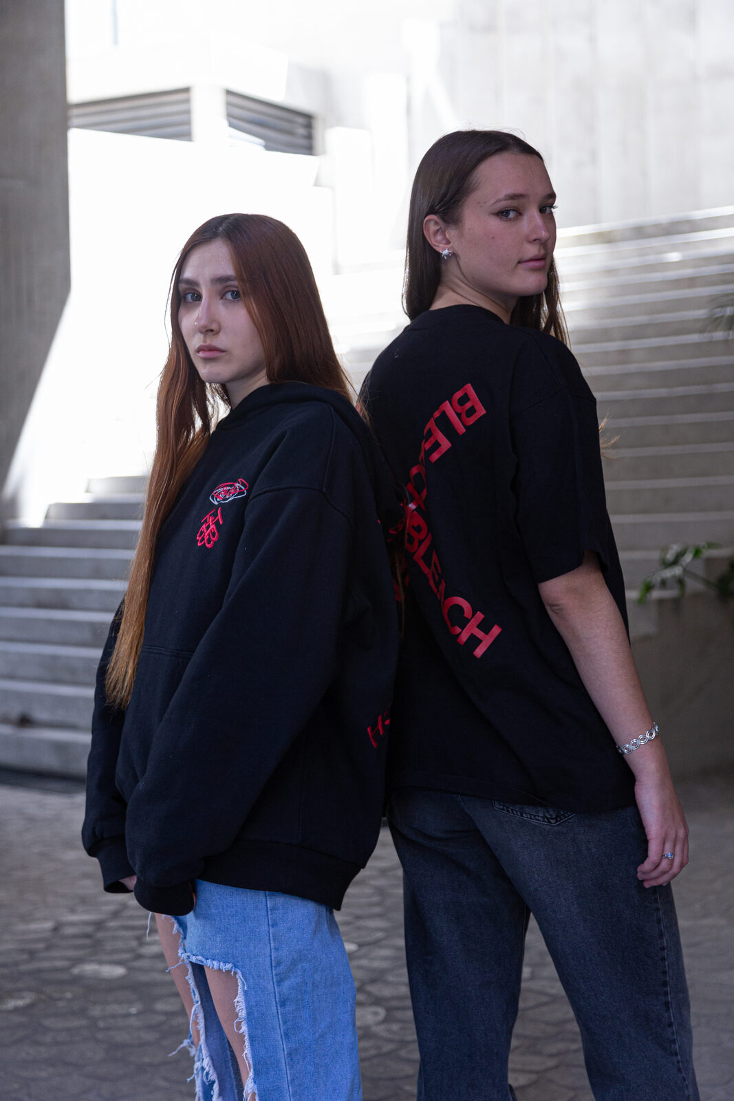 Black BLEACH hoodie and tee, red embroidered logo