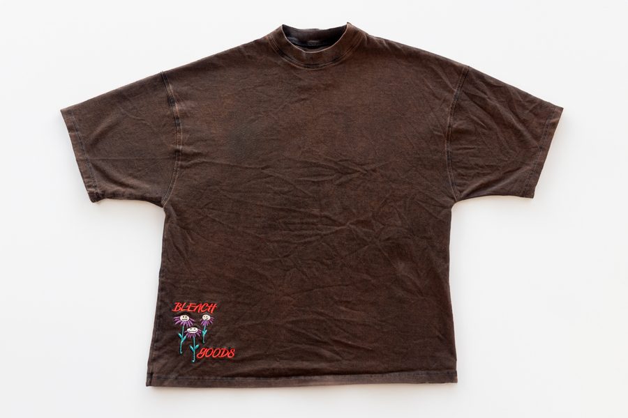 Normandy Flowers tee — brown wash, front